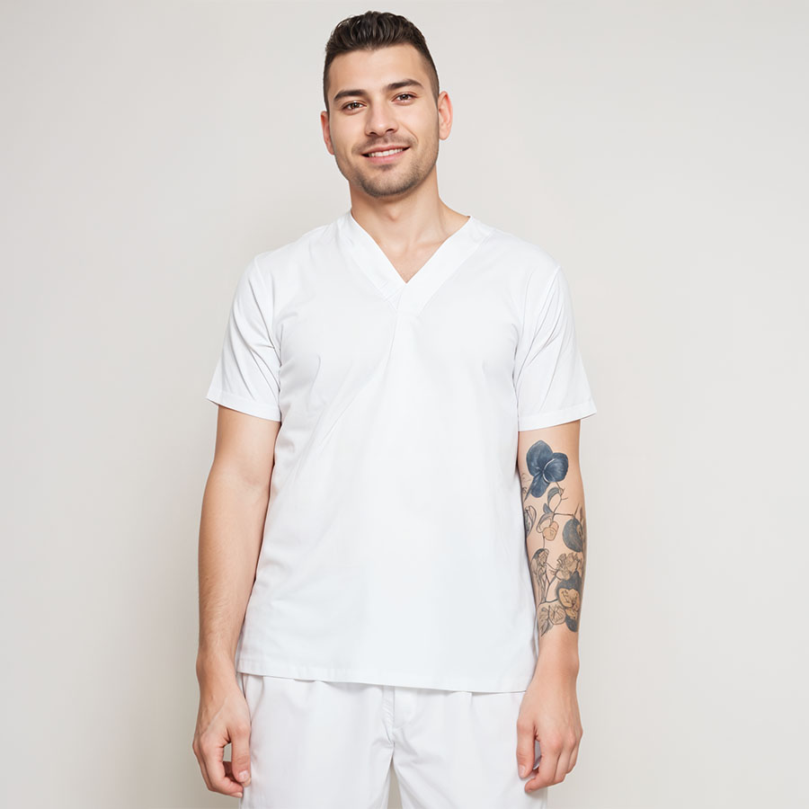 Camisa en antifluido cuello V unisex