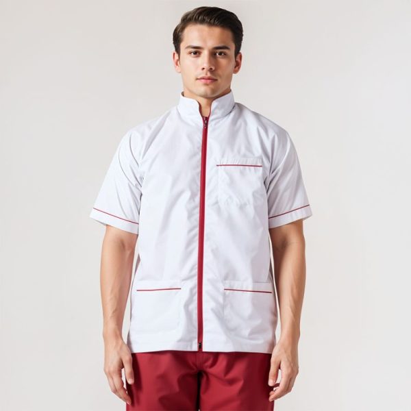 Camisa en antifluido cuello nerú con sesgos manga corta unisex