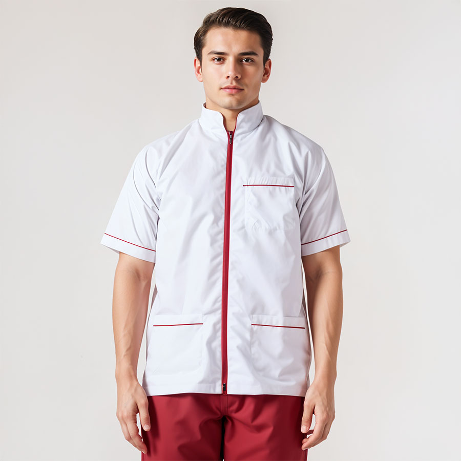 Camisa en antifluido cuello nerú con sesgos manga corta unisex