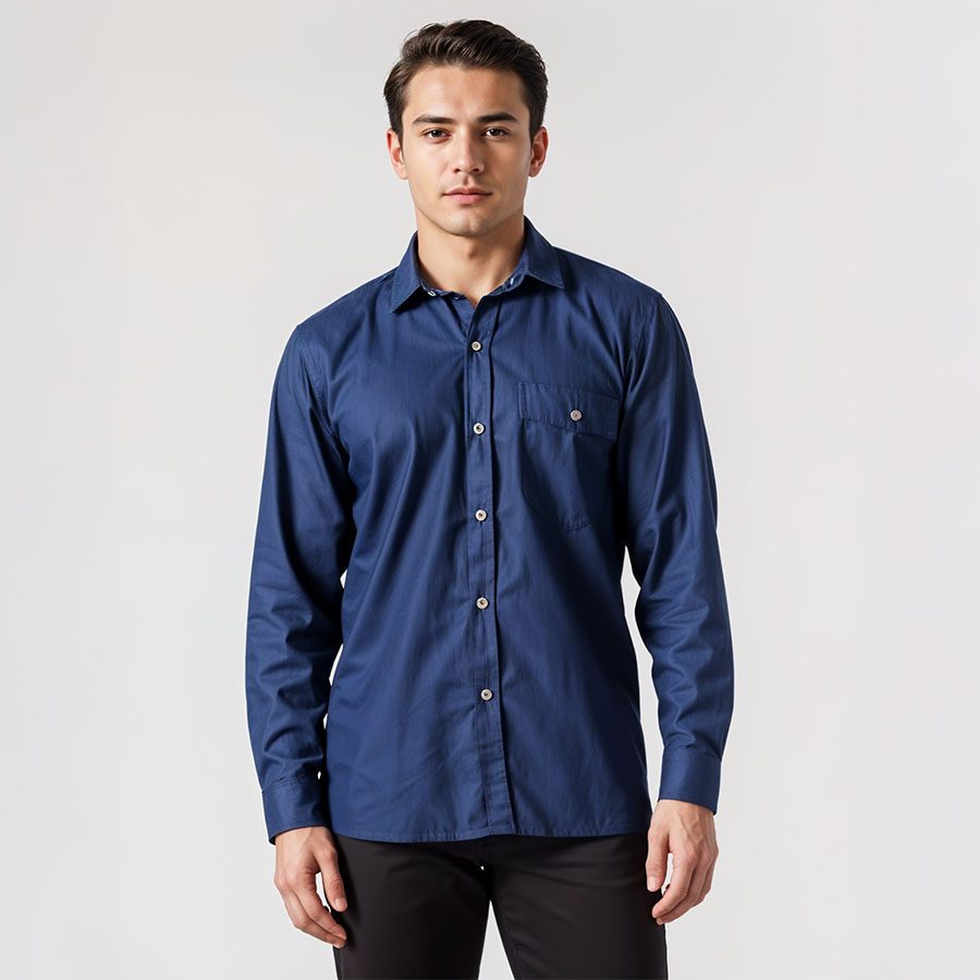Camisa en jean índigo manga larga para hombre.