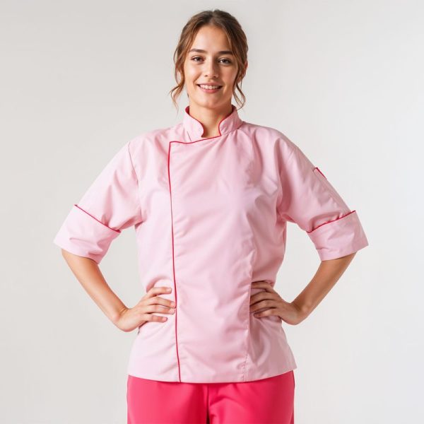 Chaqueta para chef en antifluido unisex rosa